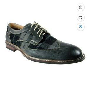 Metrocharm men’s black plaid lace up wing tip classic oxford dress shoe 9.5